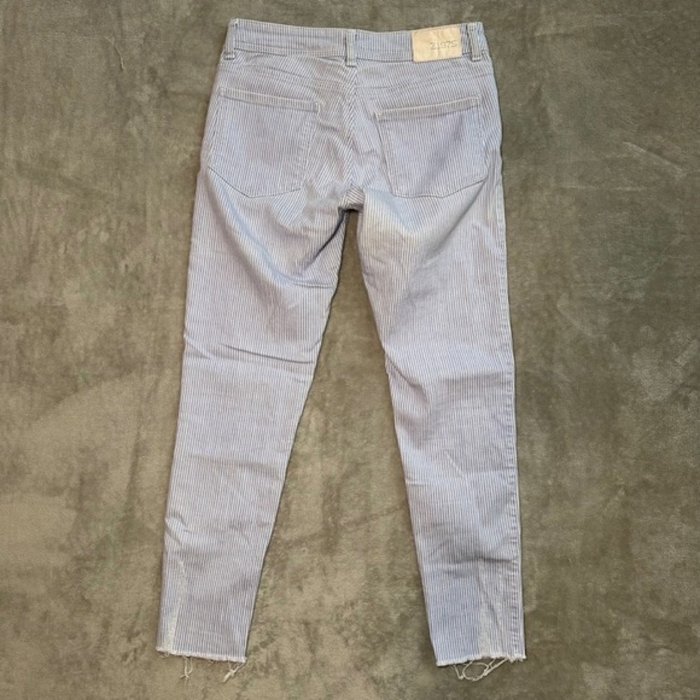 Zara Hickory Stripe Jeans Women 4 *29x27 Railroad Denim Raw Hem Coastal Heritage - Picture 3 of 12
